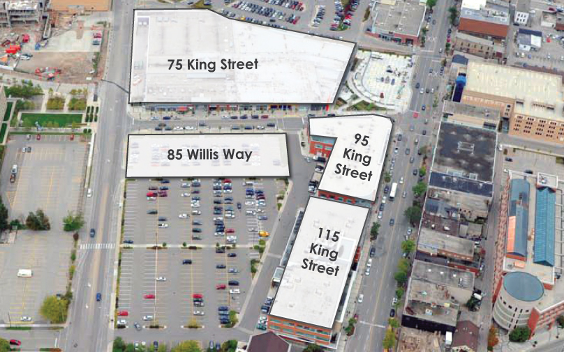 Aerial view of Waterloo Town Square King Street and Willis Way